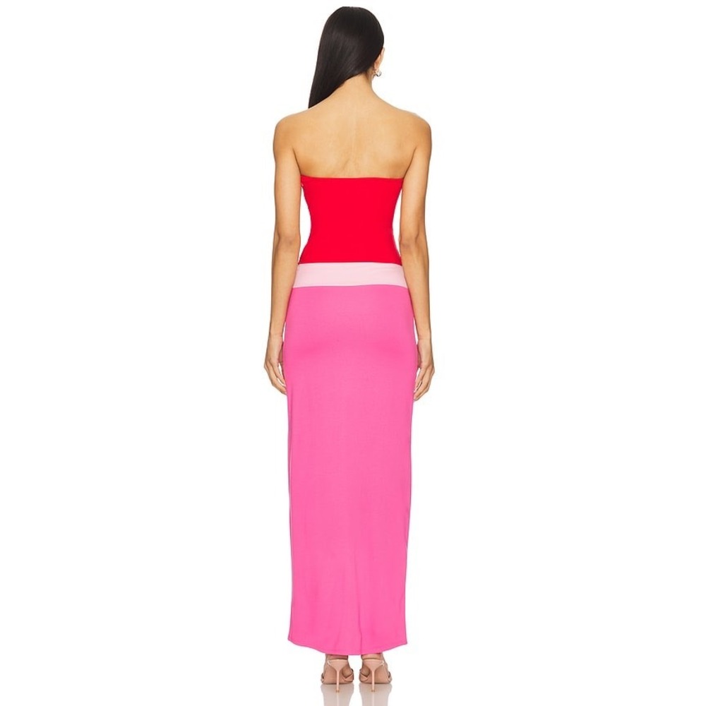NWOT Lovers + Friends Penny Maxi Dress Pink Multi Red Colorblock Strapless Sz SM - Picture 3 of 8